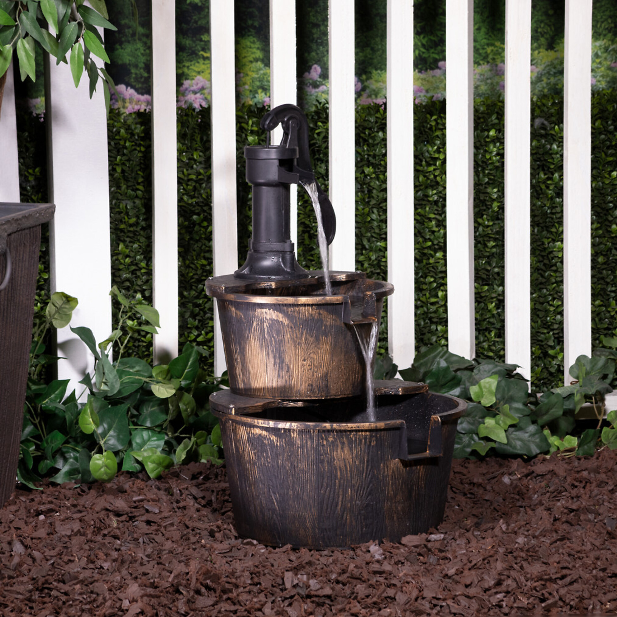 Alpine Corporation, Two Tier Barrel Pump Bronze Fountain, Volts 120 Power Cord Length 6 ft, Model# TIZ194BZ